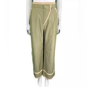 Chris Barros Wide Leg Pants Sz 12 (EU 40) Green Tan Stripes Asymmetrical